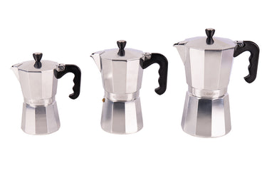 Cafetera Italiana de Inducción | Aluminio con Mango de Nylon | Disponible en 6, 9 y 12 Tazas